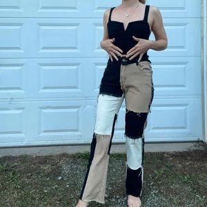 Trendy Raw Hem Patchwork Pants